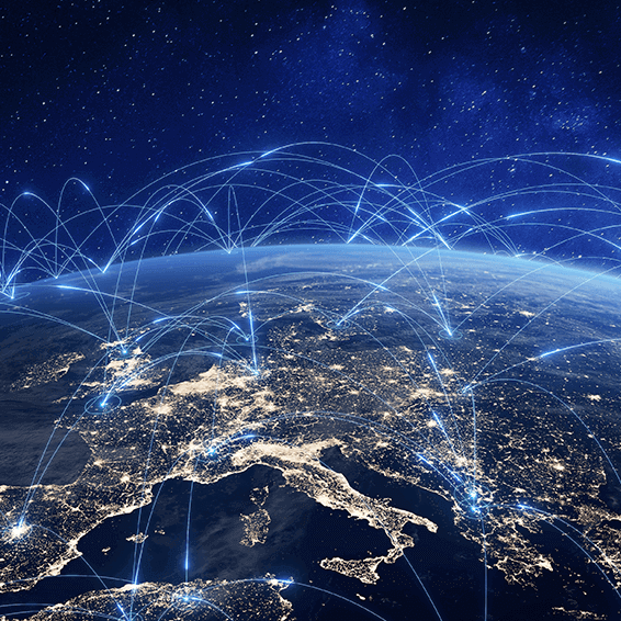 Visual of Earth with network lines illustrating global connections