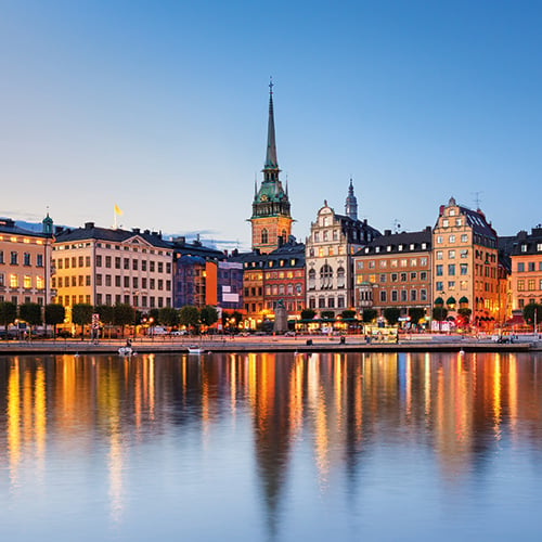 A stunning image of the Stockholm waterfront at twilight