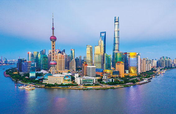 A shot of the stunning Shanghai skyline, with the iconic Oriental Pearl Tower