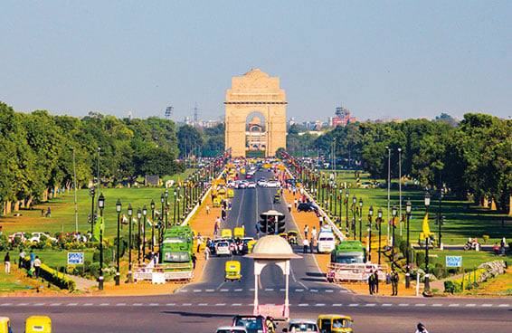 A scenic view of the iconic India Gate, a war memorial located in New Delhi