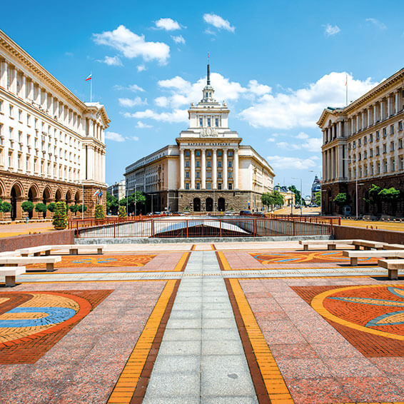 A scenic view of the Council of Ministers Building in Sofia, Bulgaria