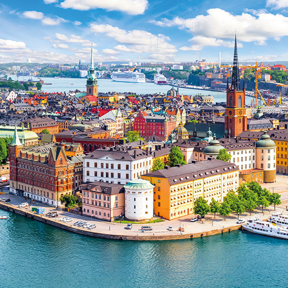 An aerial view of Gamla Stan, the old town of Stockholm, Sweden