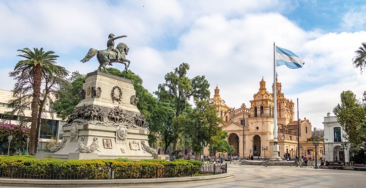 A panoramic view of Plaza San Martín a historic square in Córdoba Argentina