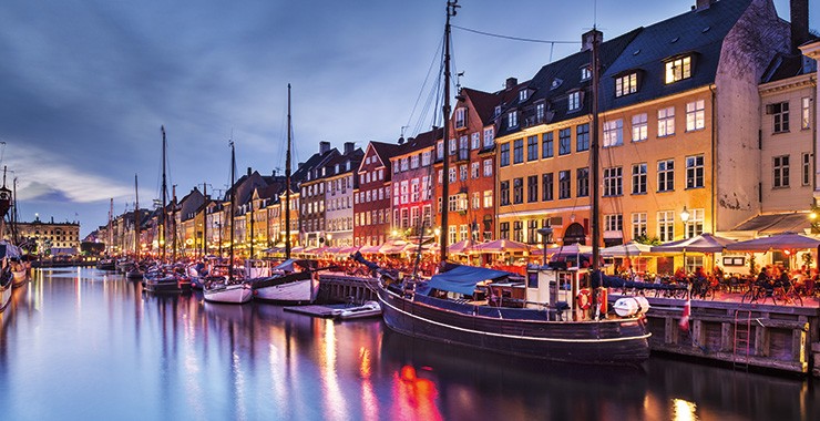 A stunning image of Nyhavn, Copenhagen, Denmark at dusk