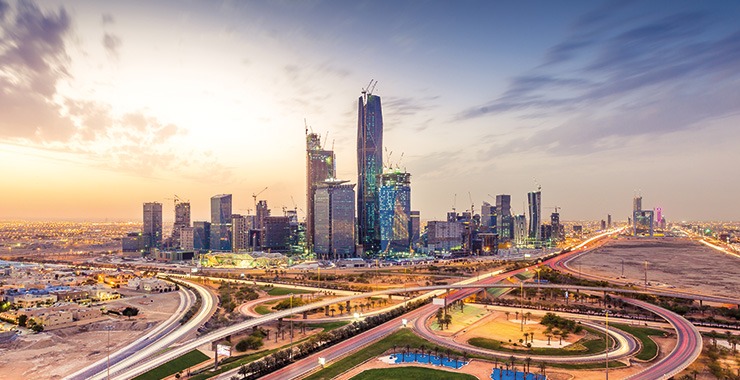 A panoramic view of Jeddah Saudi Arabia at sunset