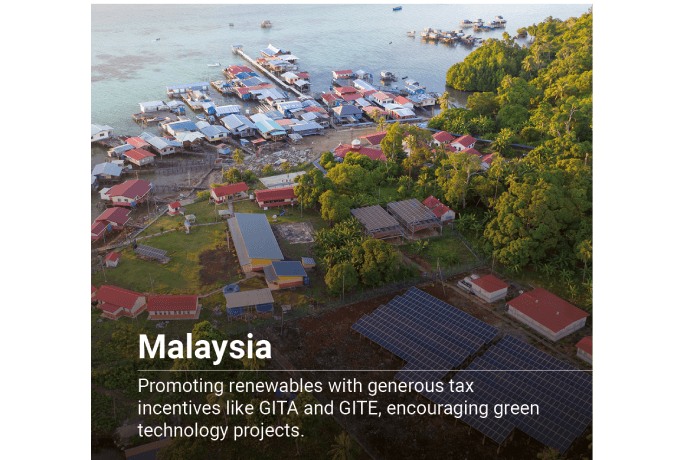 Malaysia promoting renewables with generous tax incentives like GITA and GITE, encouraging green technology projects image